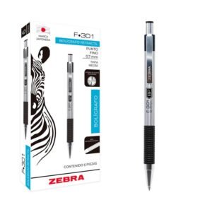 Pluma Zebra F-301 Acero Inoxidable | Punto Fino 0.7 mm | Tinta Negra