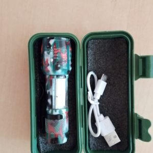 Linterna Recargable con Cargador USB y Estuche Verde Portátil para Iluminación diaria